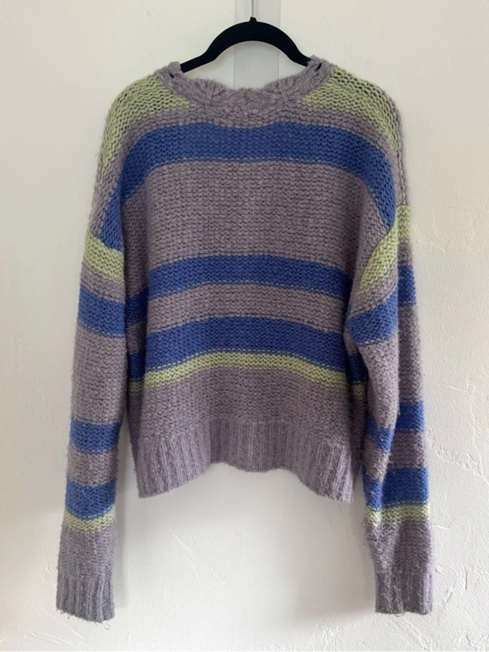 Free People Fine Time Stripe Alpaca Wool Blend Cardigan Sweater Chunky Knit Boho